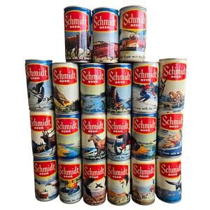 Vintage Schmidt Beer Scenic Pull Tab Can Lot Of 21, Great Northwest, Unrestored